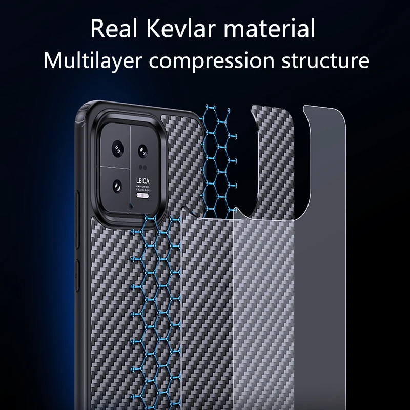 For Xiaomi 13 Case Magnetic Real Kevlar +TPU Slim Anti-Slip Genuine Aramid Fiber Cover for Xiaomi Mi 13 Pro