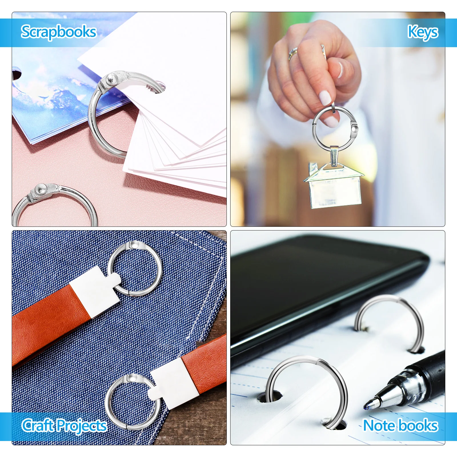 

120pcs Book Rings Metal Binder Rings Tightly Closed Rust Resistant For Flashcards Notes Scrapbooks Office Supply Loose Leaf Ring