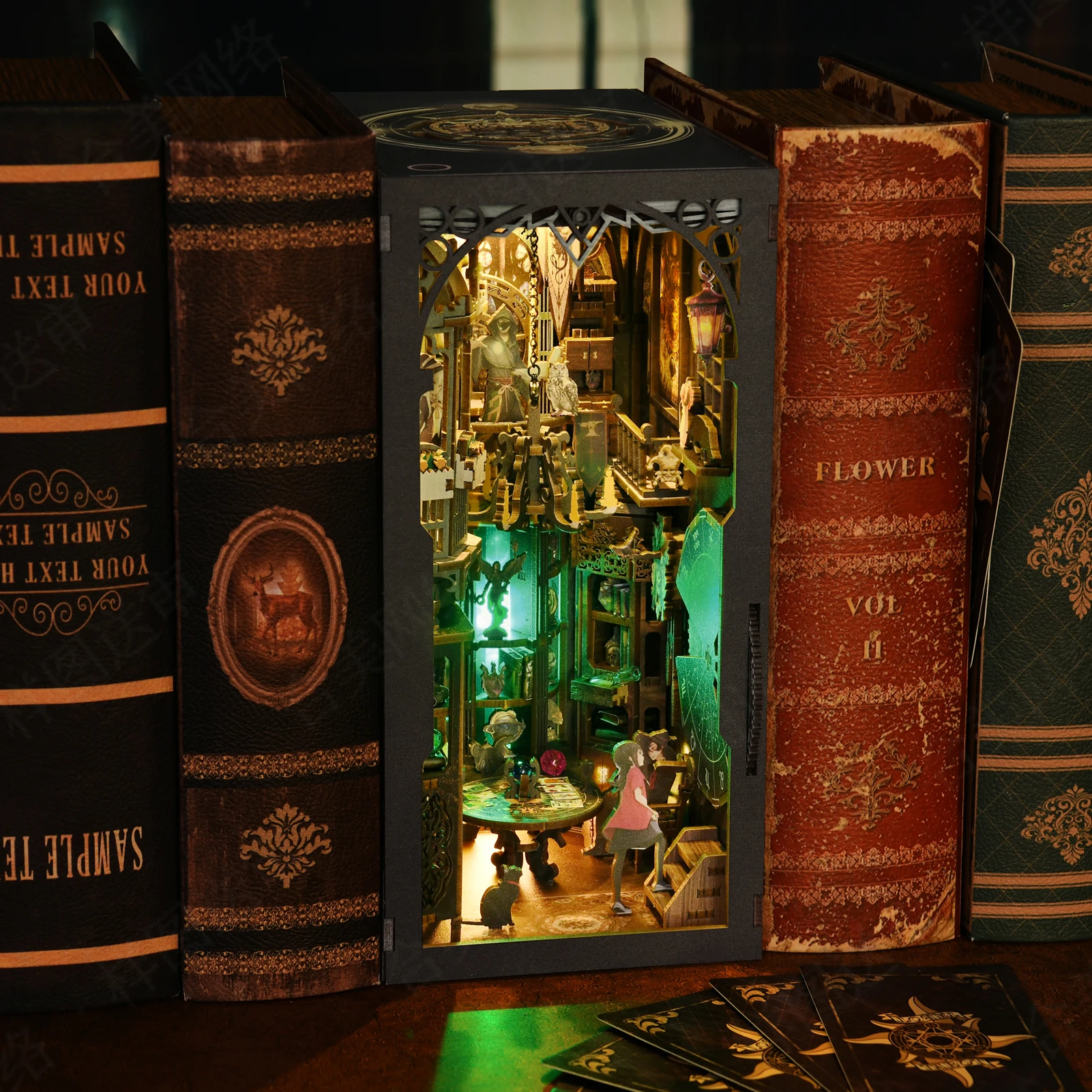 Book Nook Kit Magic House DIY 3D Wooden Puzzle Home Decoration DIY House Kit for Bookshelf Miniature Insert Book Stand Bookshelf