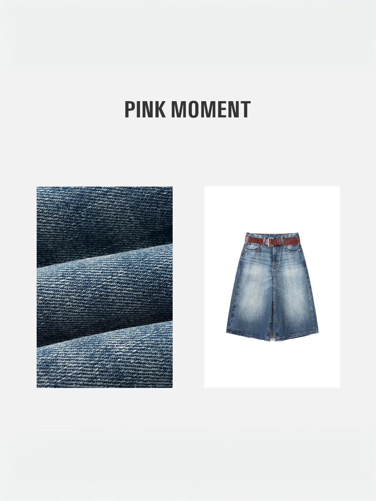 

PM Wang Na Na Vintage Blue Pure Cotton Loose Wide Leg Jeans Women's High Waist Torn Belted Casual Comfortable Breathable
