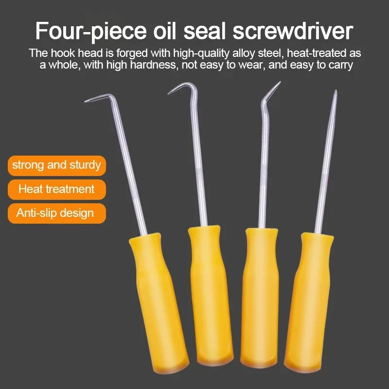 4pcs/set Heat-resistant Antislip Hook Pick Set Car Oil Seal Screwdriver Gasket Puller Oil Seal Removal Hook Tool Car Repair Tool