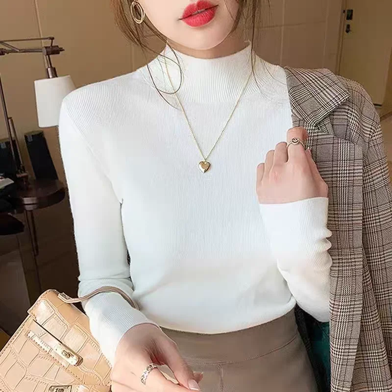 

Модные женские блузки с длинным рукавом, осенне-зимние топы, блузка, женская водолазка, вязаная блузка, рубашка, обтягивающая тонкая трикотажная одежда