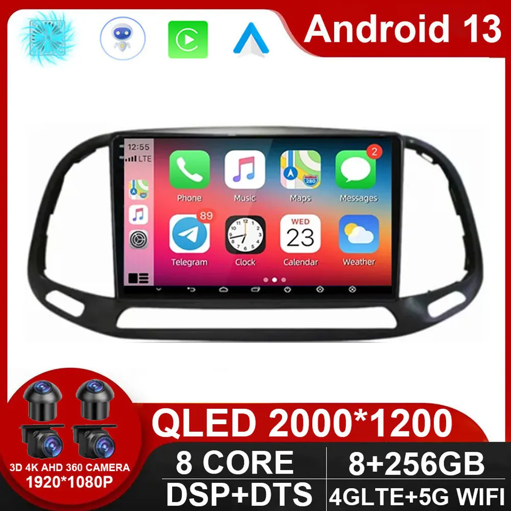 For Fiat Doblo 2015 2016 2017 2018 2019 2020 Qled Android 14 GPS Car Multimedia Stereo 9 Inch Car Navigation Screen USB NO DVD