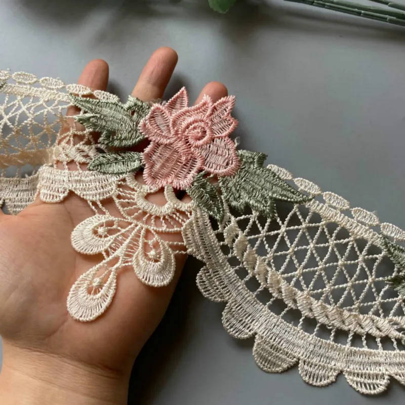 

2 yards Pink Lace Ribbon Trims Embroidery Flower Webbing for Sofa Cushion Decor Curtain Trimmings 14 cm High Quality