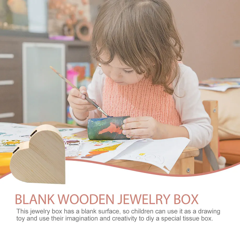 

Wooden Storage Box Unfinished Blank Jewelry Box Heart Shape Kids DIY Drawing Safe Durable Home Office Bedroom for Accessories