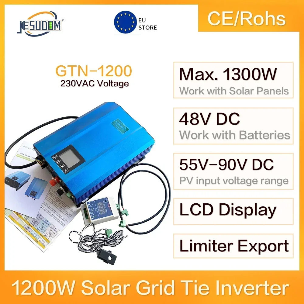 YYHC 1200W Solar Inverter Grid Tie with Pure Sine Wave Output DC48V to AC110V AC230V with Limiter Export Function