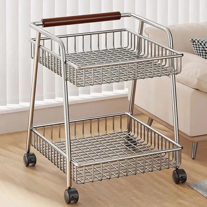

Stylish Movable Snack Storage Cart Iron Layered Organizer with Wheels for Home Living Room
