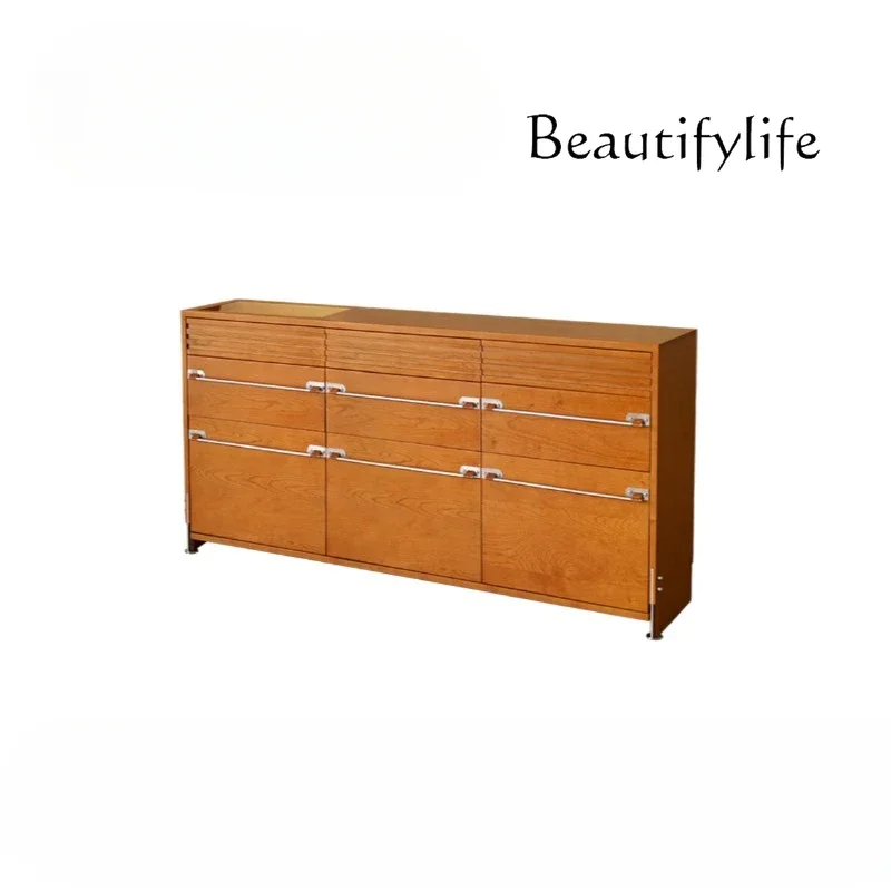 X French Medieval Nine-bucket Cabinet, Dining Side Cabinet Integrated Against The Wall, Solid Wood Bucket Cabinet Bedside Cabin