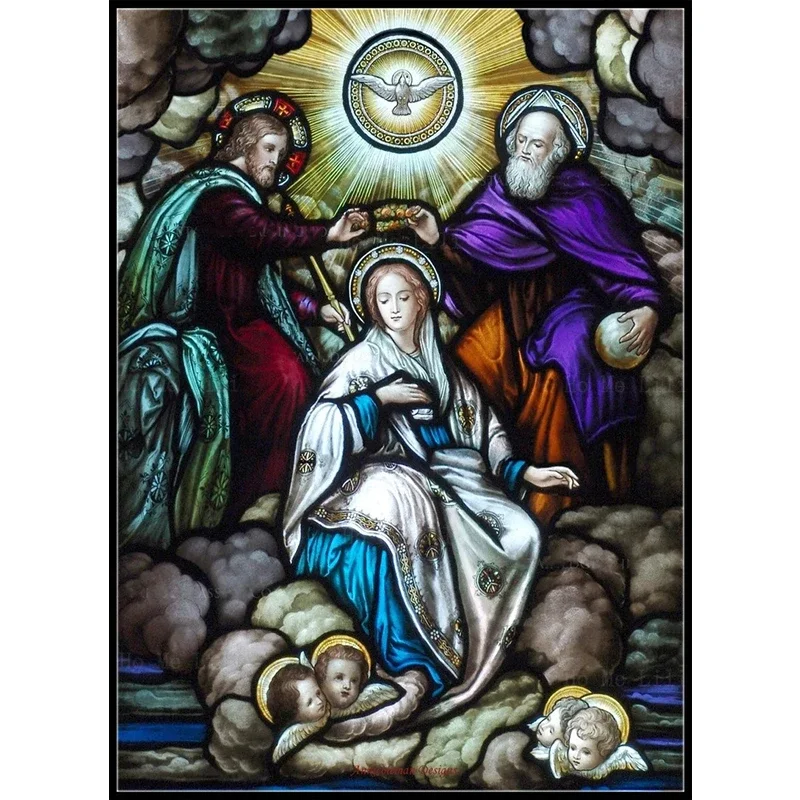 Mary’s Coronation Holy Family Catholic Virgin Of The Rose Garden Canvas Wall Art Painting