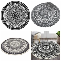 Black And White Chic Mandala Bohemian With Tassels Round Flannel Floor Rugs Circle Carpet Indoor Throw For Living Room Bedroom