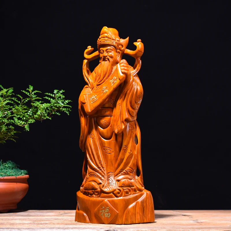 Special Offer--30CM TALL- TOP GOOD Mascot # bring in wealth money God of wealth Handmade Yellow pear wood carving statue