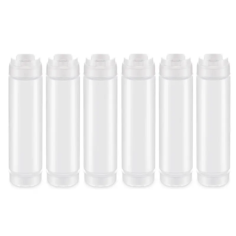 ABHU 6 Pcs 16 Oz Inverted Plastic Squeeze Bottles, Refillable Tip Large Valve Dispenser Condiment Squeeze Bottle For Sauces