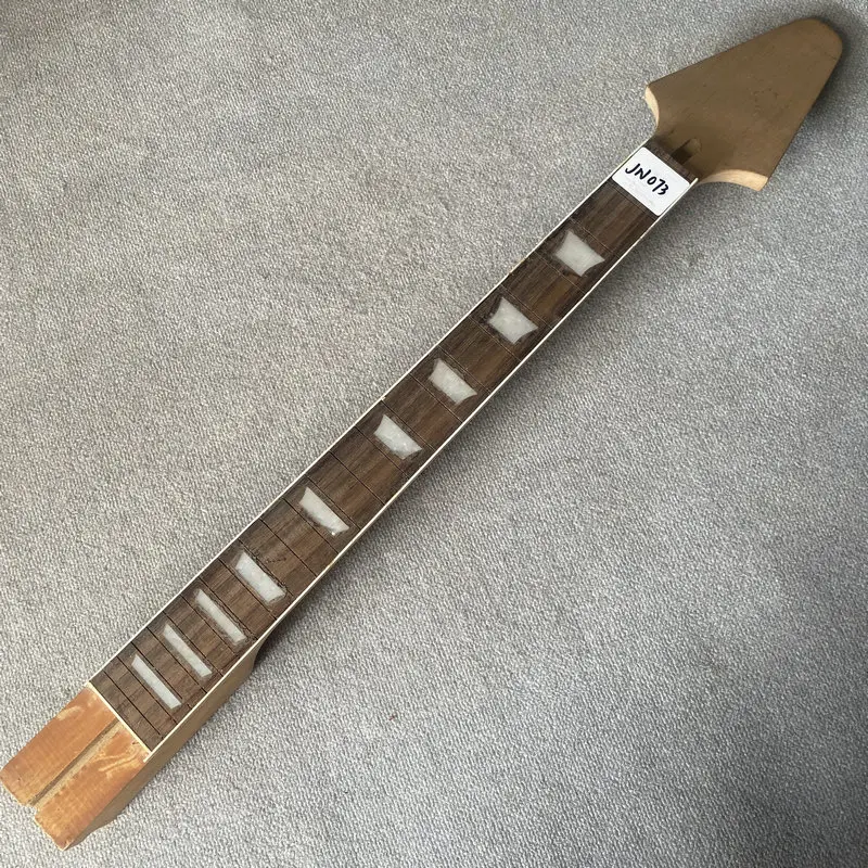 jN073 Headstock No holes Maple+Rosewood Electric Guitar Neck 22 Frets No Frets &Paints White Block Inlay Unfinished Custom Order