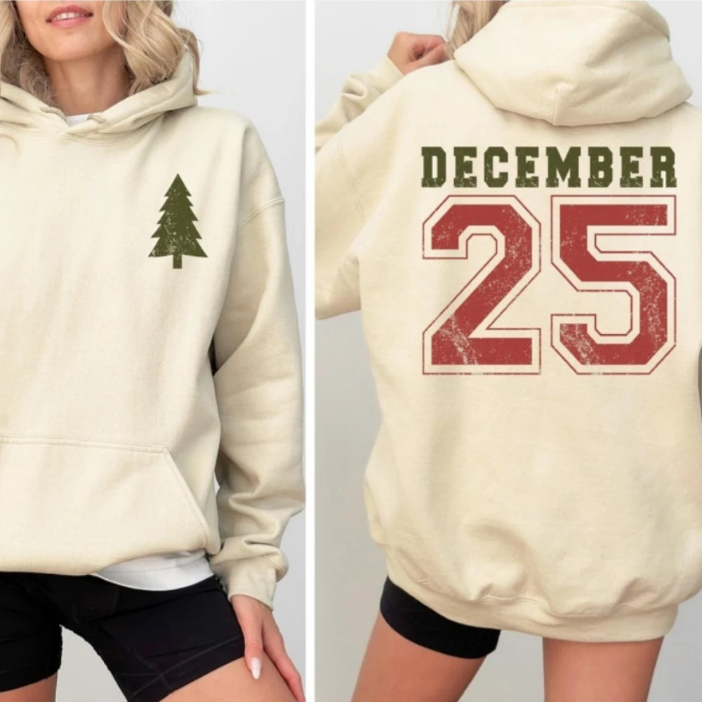 

Distressed December 25 Hoodie Merry Christmas Hoodie Funny Family Christmas Essentials Hoodie Novelty Trending Clothes