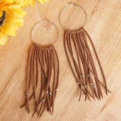 Handmade Diy Woven Earrings Tassel Leather Bohemian Earrings Premium Holiday Style Rural Style Earrings Gift Wholesale