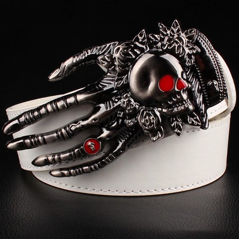 Big Skull Head Devil Red Eyes Metal Buckle Belt Leather Fashionable Waistband For Men