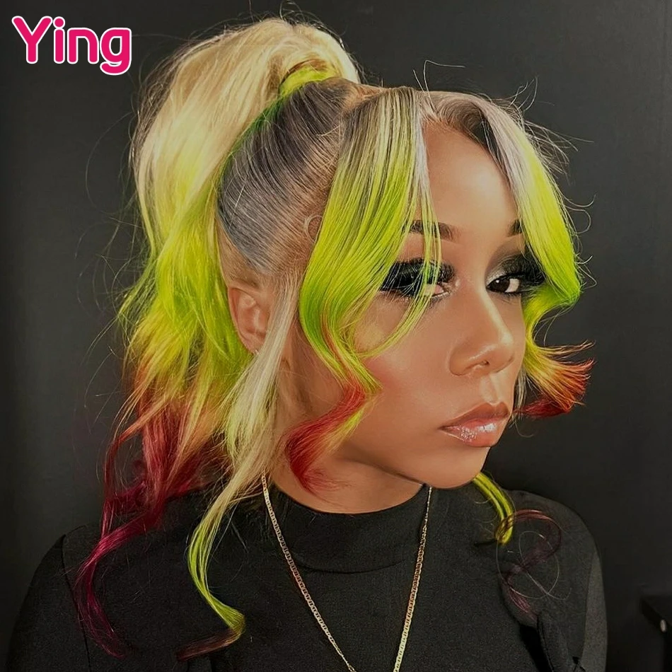 

36 Inch Grey Root Body Wave 13x6 Lace Frontal Wig Human Hair 200% Brazilian Pre Plucked Green Red Colored 13x4 Lace Front Wigs