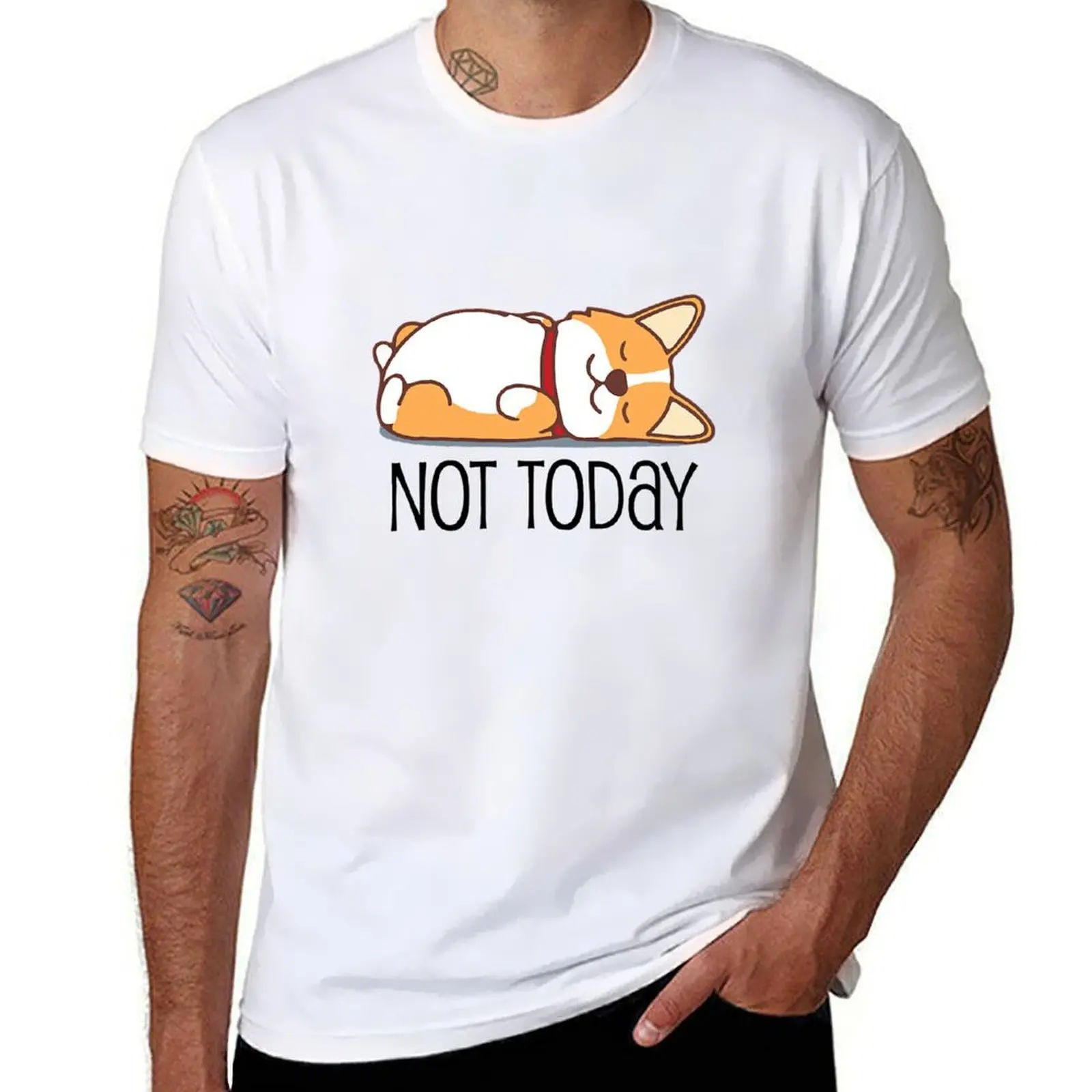 Cute Not Today Lazy Corgi T-Shirt man t shirt cotton t shirt man casual t shirts for man graphic vintage T-Shirt