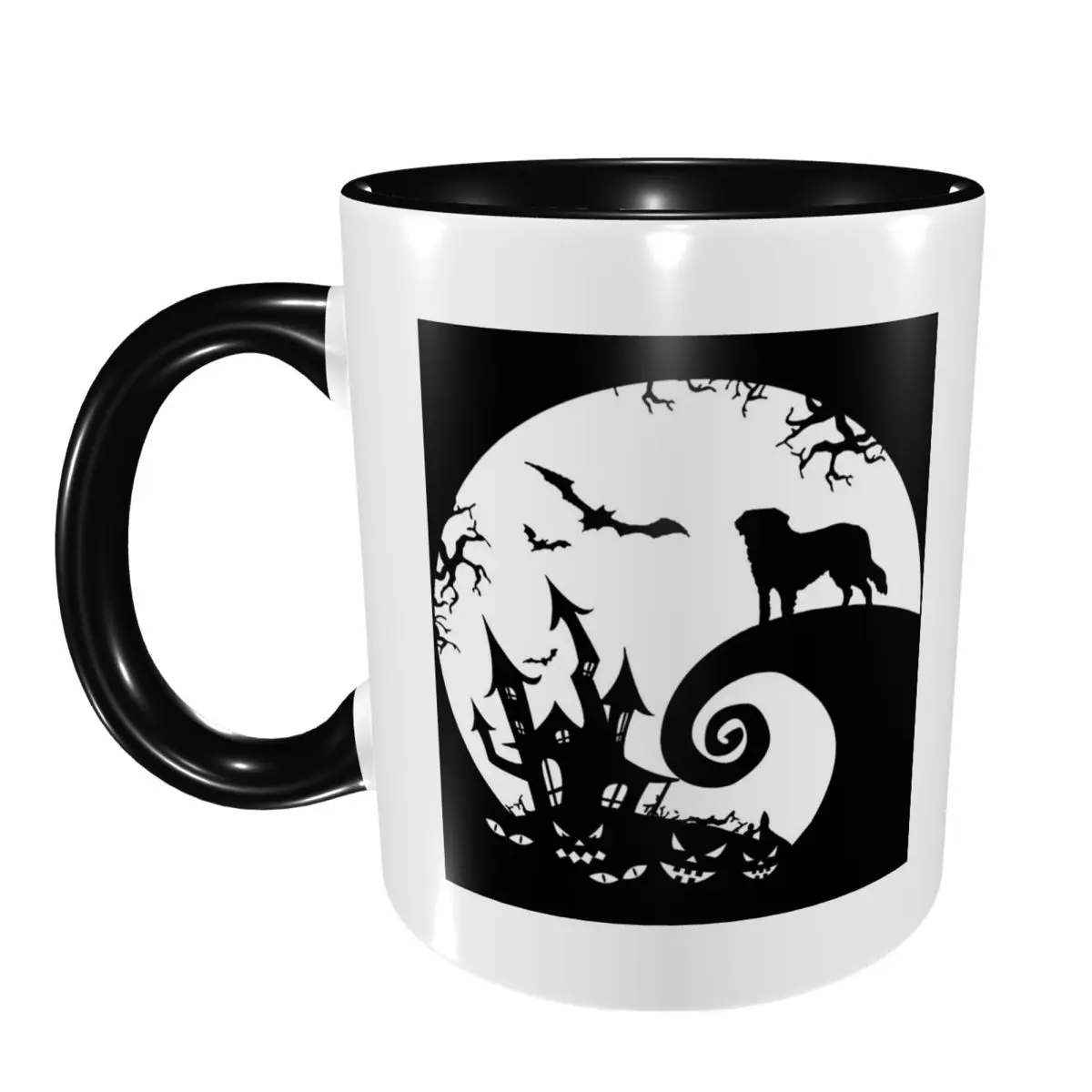 Taza de Halloween con diseño de perro San Bernardo y luna, tazas de café de cerámica divertidas, tazas de té, taza de leche, regalo para mujer y hombre
