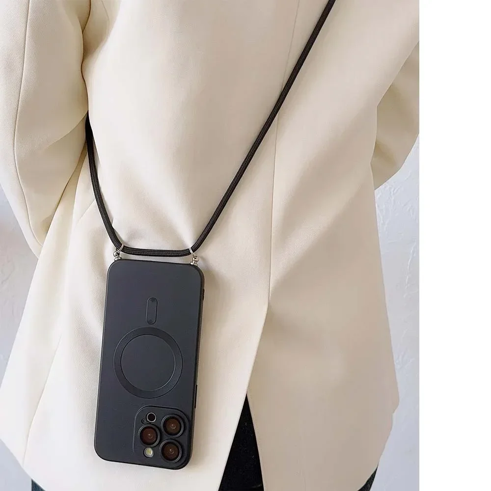 حافظة مغناطيسية بحزام كروس لهاتف آيفون 16 15 14 13 11 12 Pro Max Plus XS XR Magsafe غطاء خلفي ناعم من السيليكون #6