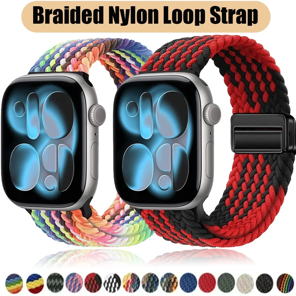 Nylon-Schlaufenarmband für Apple Watch Band Ultra 3-1 49mm 46mm 42mm 45mm 44mm 40mm 41mm Geflochtenes Armband IWatch Series 11 10 9 8 7 6 5 SE