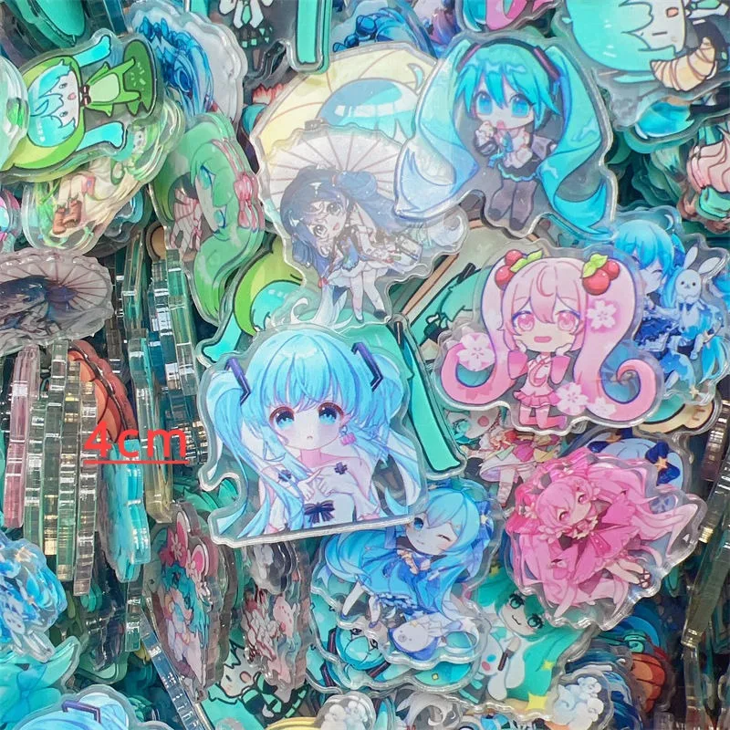 Anime Mascot Hatsune Miku 4cm acrylic pieces profiled double-layer transparent cartoon cute sweet girl DIY hair clip accessories