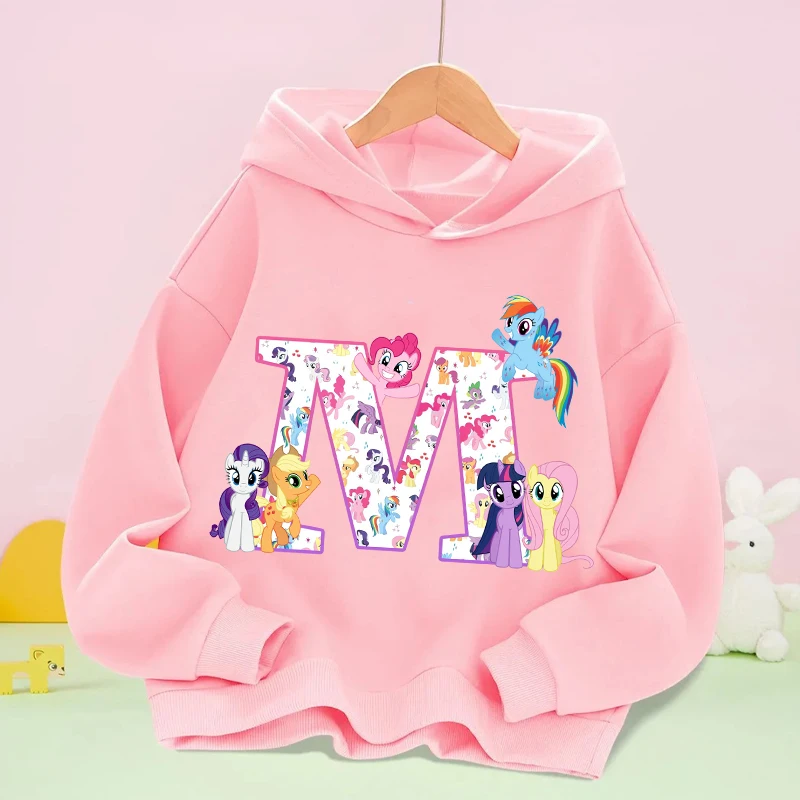 เสื้อฮู้ดเด็กผู้หญิงลายมายลิตเติ้ลโพนี่ ลายอนิเมะยูนิคอร์น ตัวอักษร A-Z เสื้อสเวตเชิ้ตเด็ก ฤดูใบไม้ร่วง ฤดูหนาว เสื้อแขนยาว เสื้อผ้าเด็ก ของขวัญ
