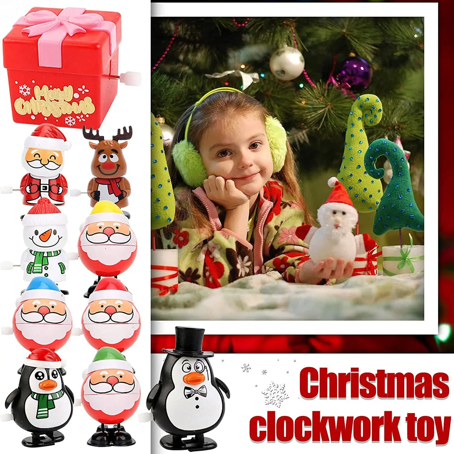 Feestartikelen Clockwork Bounce Toy Penguin Christmas Wind Up Toys Rendier Assortiment voor kinderen Jongens Meisjes Kerstman