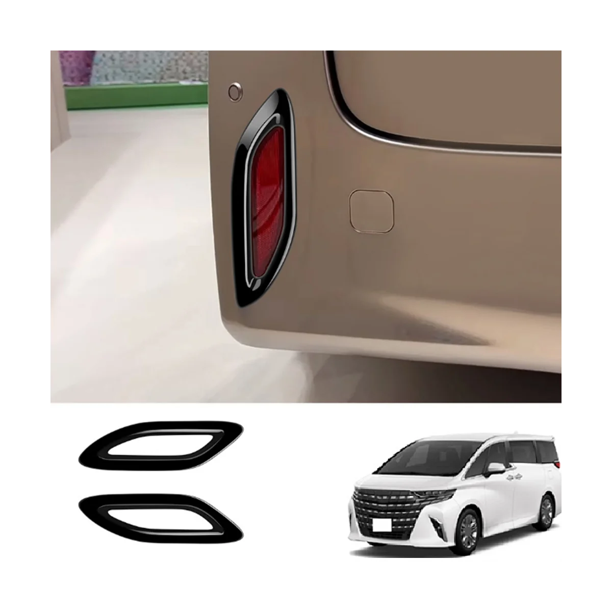 Car Bright Black Rear Tail Fog Light Lamp Frame Cover Trim for Toyota Alphard 40 Series 2023+ Car