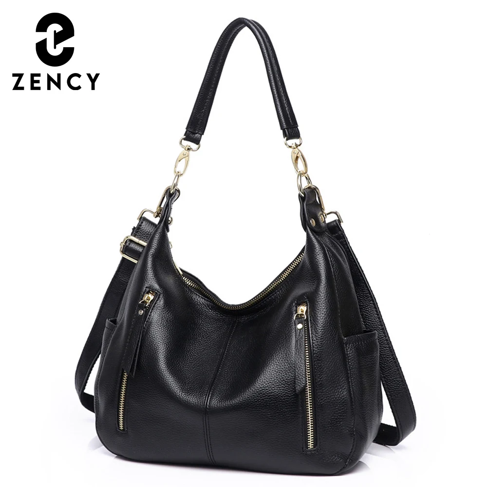 Zency Soft Genuine Leather Handbag High Quality Large Capacity Women\'s Hobos Shoulder Bags Elegant Classic Female Crossbody Bags