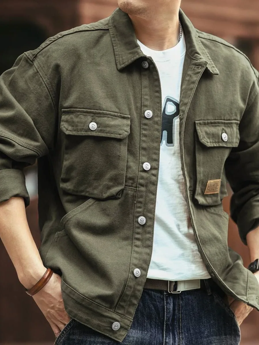 Retro American Denim Jacket for Men High End Loose Dirt Resistant Wear Resistant Workwear Jacket Youthful Vitality Style