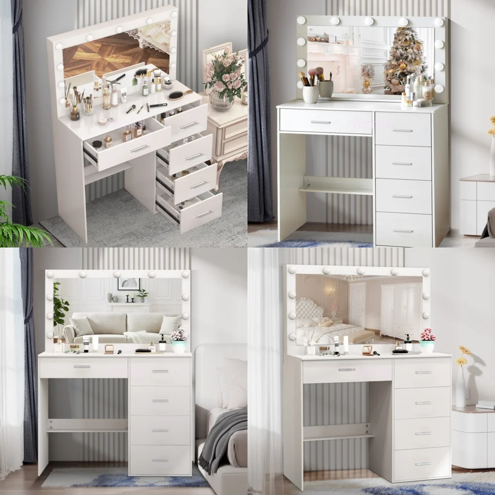 Tocador de maquillaje, juego de tocador LED con 11 espejos iluminados, tocador de maquillaje para decoración elegante del hogar