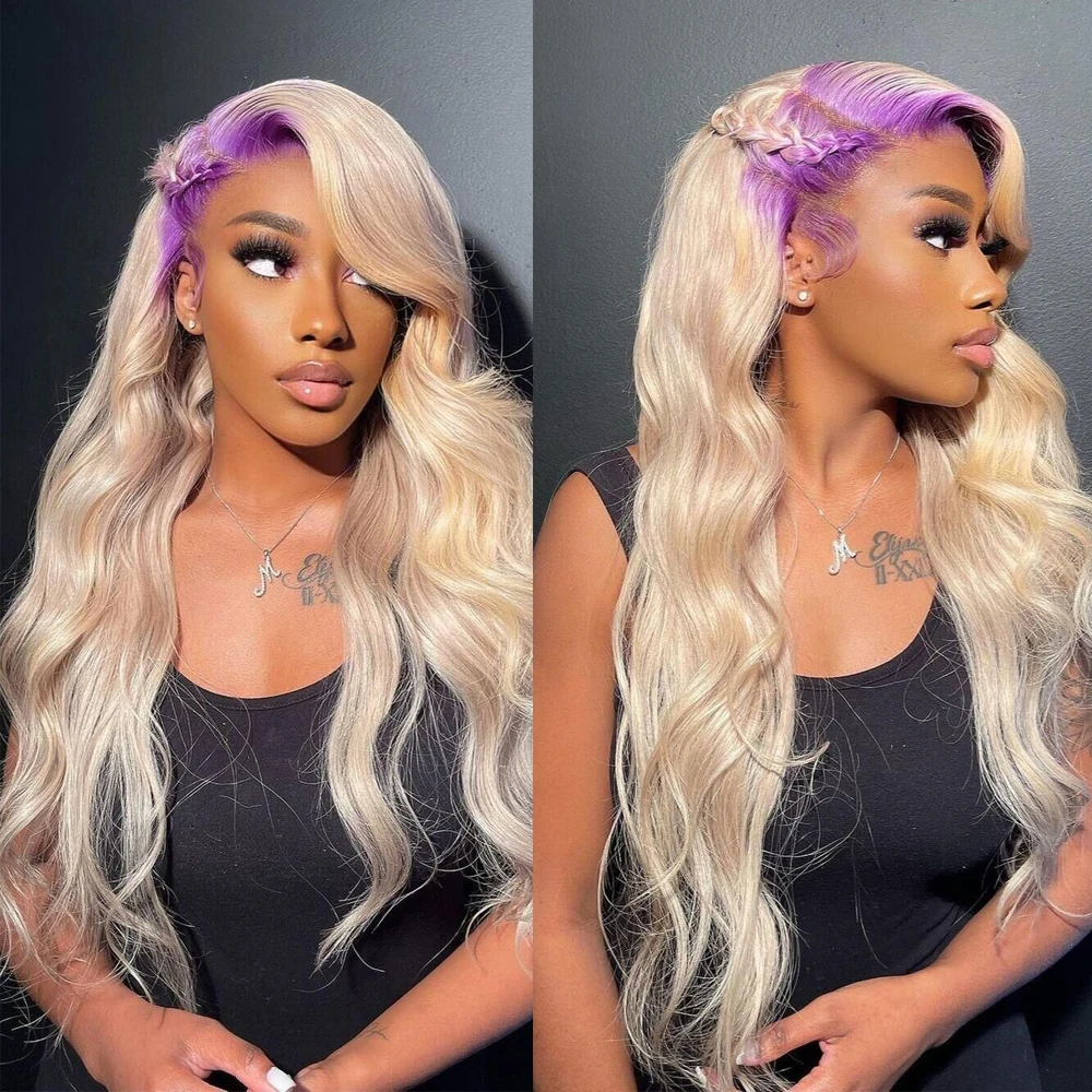 

Purple Ombre Platinum Blonde Lace Front Human Hair wigs for women 613 blonde colored Body Wave Brazilian HDTransparent Lace 360