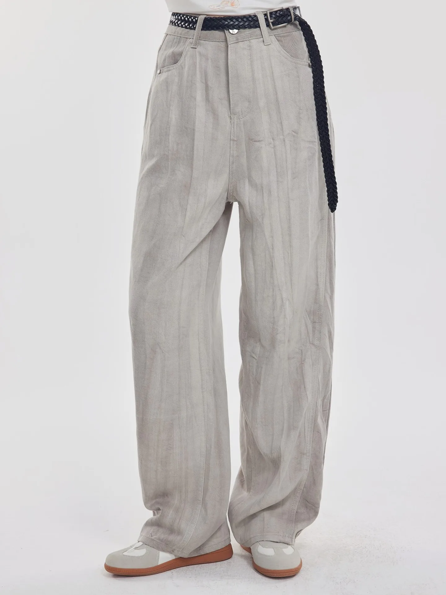 

OoofYang ey High Waist Belted Wide Leg Casual Pants Cool Sensation Summer Vintage Sle Women's Faion Commute Sle