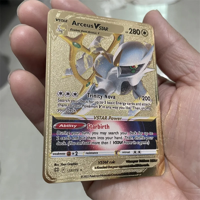 English 10000 Arceus Vmax Golden Pokemon Metal Cards Pokemon Letters Kids Gift Game Collection Cards