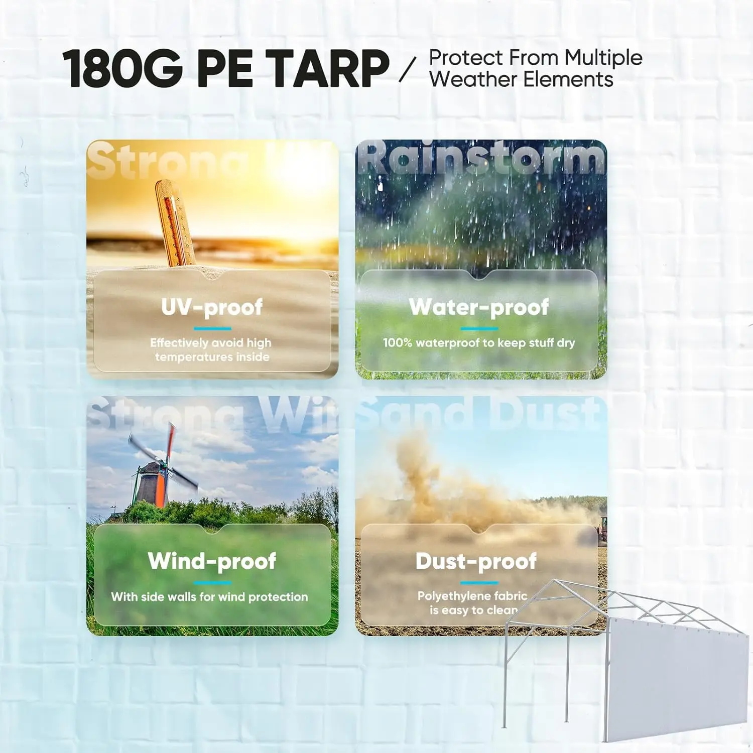 استبدال قماش القنب المظلة الجانبية بنجي كرات ل 10x20 أو 12x20 قدم Carport المرآب خيمة حفلة المأوى الأبيض #3