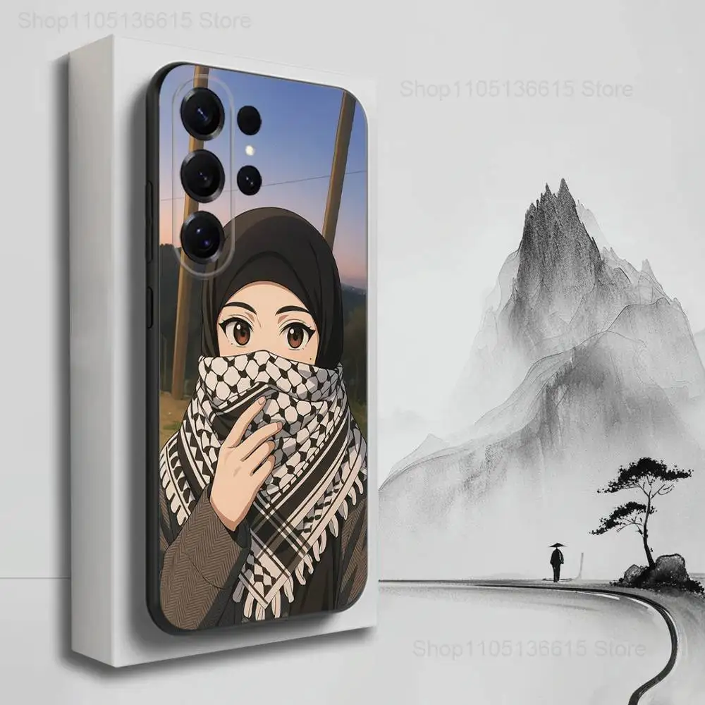Casing Ponsel Seni Arab Gadis Muslim Untuk Samsung S25,S24,S23,S22,S21,S20,S10,S9,Ultra,Plus,Lite,FE, Penutup Silikon Lembut Hitam