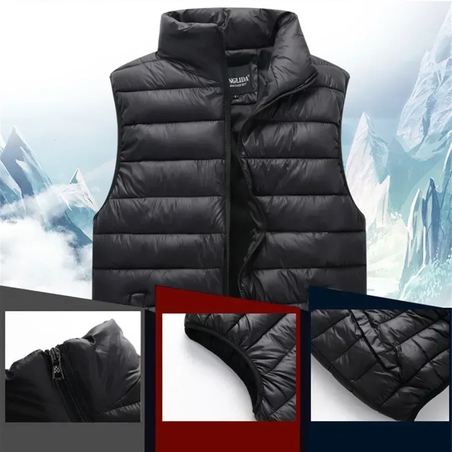 Men's Sleeveless Jacket Casual Autumn Winter Vest Lightweight Warm Thicken Padded Coat Outdoor Waistcoat Work Wear Male Clothes