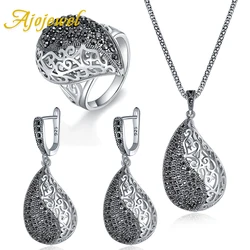 Size 7-10 Luxury Chunky Waterdrop Jewelry Set Vintage Hollow Earrings And Necklace Ring Size 7 8 9 High Quality Gifts For Women