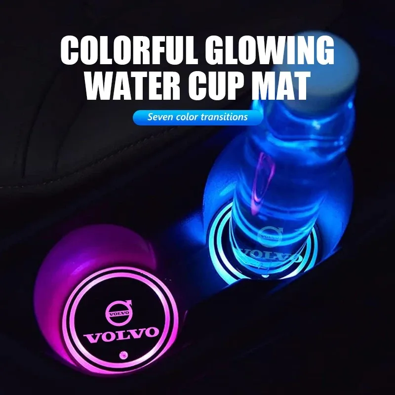 

2Pcs LED Car Cup Holder Mat 7 Colors USB Charging For Volvo XC60 XC40 XC90 S60 S90 V60 V90 EX30 EX40 EX90 V40 XC70 C40 Recharge