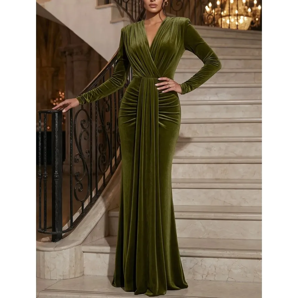 Customized Velvet Draped Mother of Birde Dresses 2026 V Neck Sheath Women‘s Wedding Party Attire Gowns Elegant Evening Dress