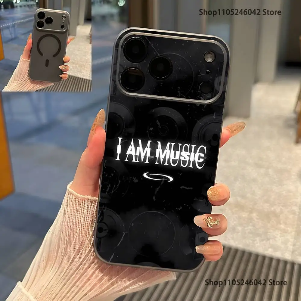I AM MUSIC P-Playboi Carti Casing Ponsel Transparan Anti Benturan Warna Abu-abu Untuk iPhone 17,16,15,14,13,12,11,Pro,Max,Plus, Pengisian Daya Magnetik