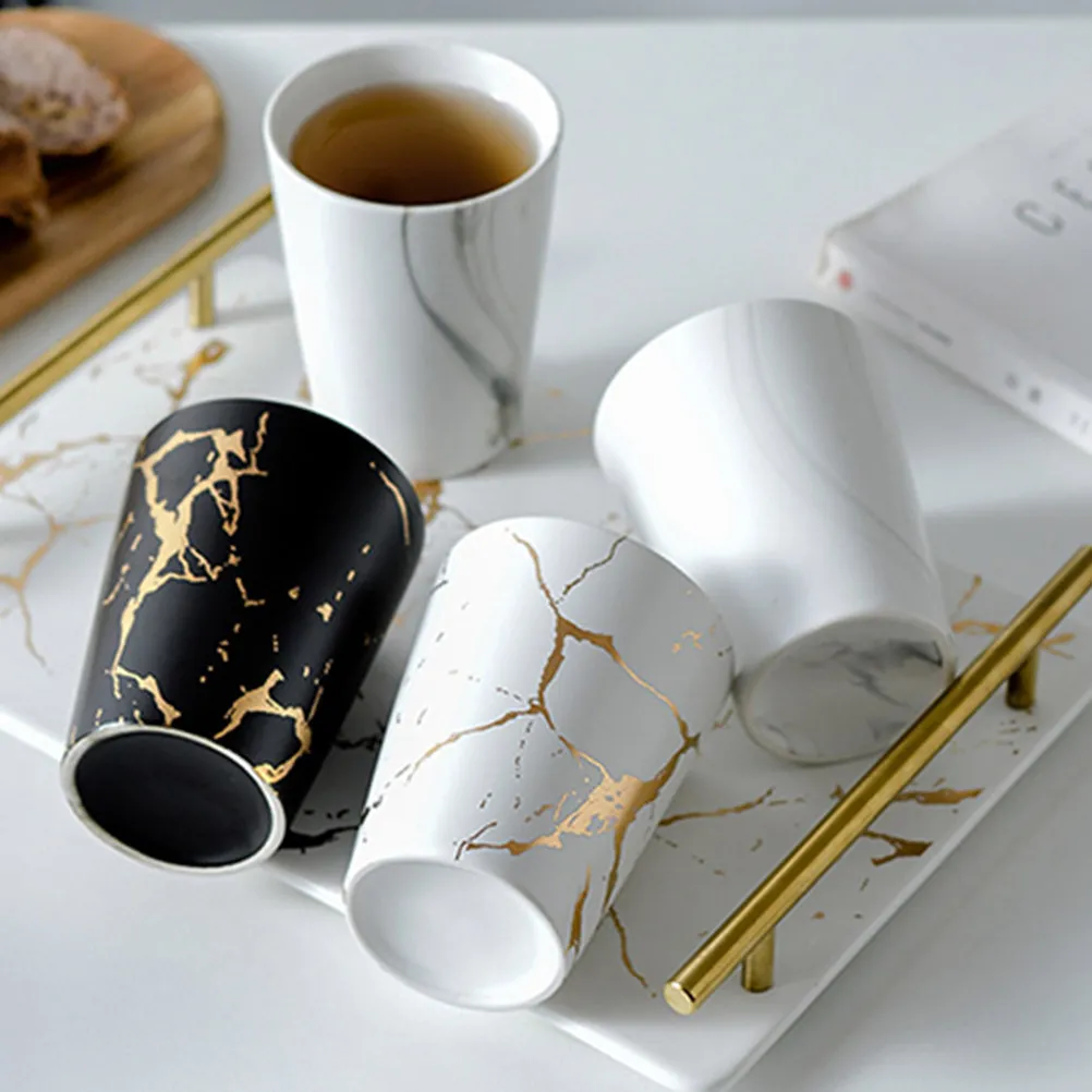 

2Pcs Marble Pattern Ceramic Coffee Mug 300Ml Stylish Smooth Edge Dishwasher Safe for Tea Juice Milk Hot Chocolate Drink