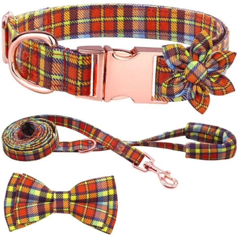 مجموعة مقود طوق الكلب منقوشة مع ربطة عنق قابلة للتعديل وياقة جرو لطيفة مع إبزيم معدني متين للفتيات والأولاد طوق كلب صغير