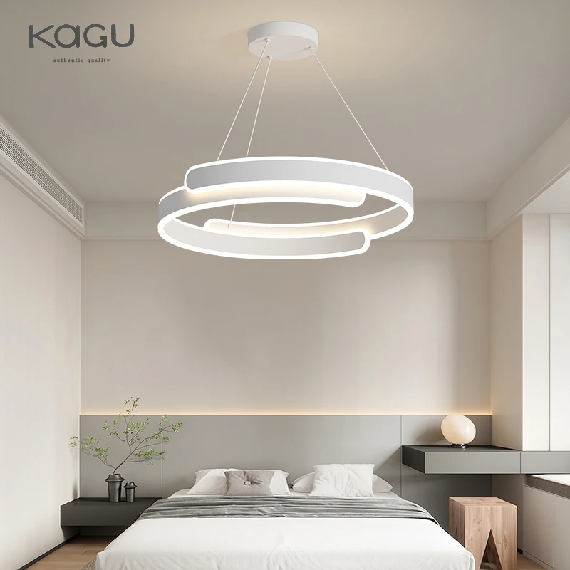 Imagem -06 - Kagu-preto e Branco Led Luzes Pingente Ring Chandelier Home Indoor Decor Iluminação do Quarto Lâmpada de Estudo Sala de Estar Sala de Jantar