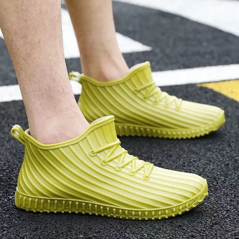 

Men Four Seasons Flat Sole Ankle Rain Boots Waterproof Non Slip Round Toe Slip On Kitchen Work Boots Fishing Wader Water Shoes