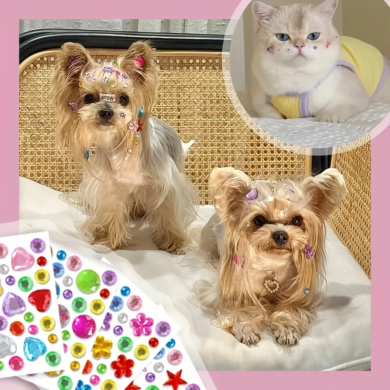 4 Stück Haustier-Strass-Aufkleber, zufällige Farben, Cartoon-Strass-Patches, Haustierpflege-Dekoration für Hunde und Katzen – Detail 7