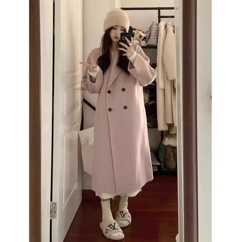 

2026 New Mid-Length Double-Sided Wool Jacket Women Autumn Winter Korean Fashion Solid Color Woolen Coat Female Overcoat B1388