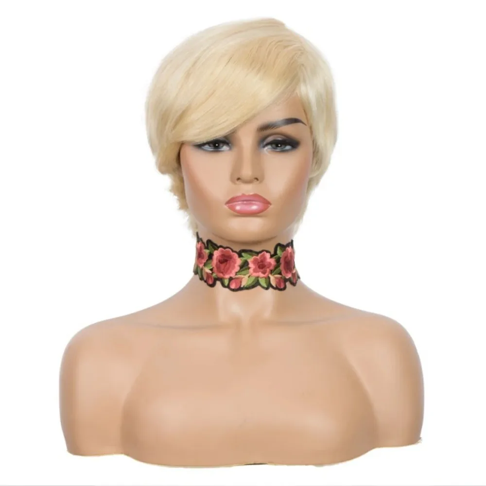 고품질 100% 인모 숏컷 곱슬 가발 픽시 밥 생인모 브라질산 버진 레미 가벼운 통기성