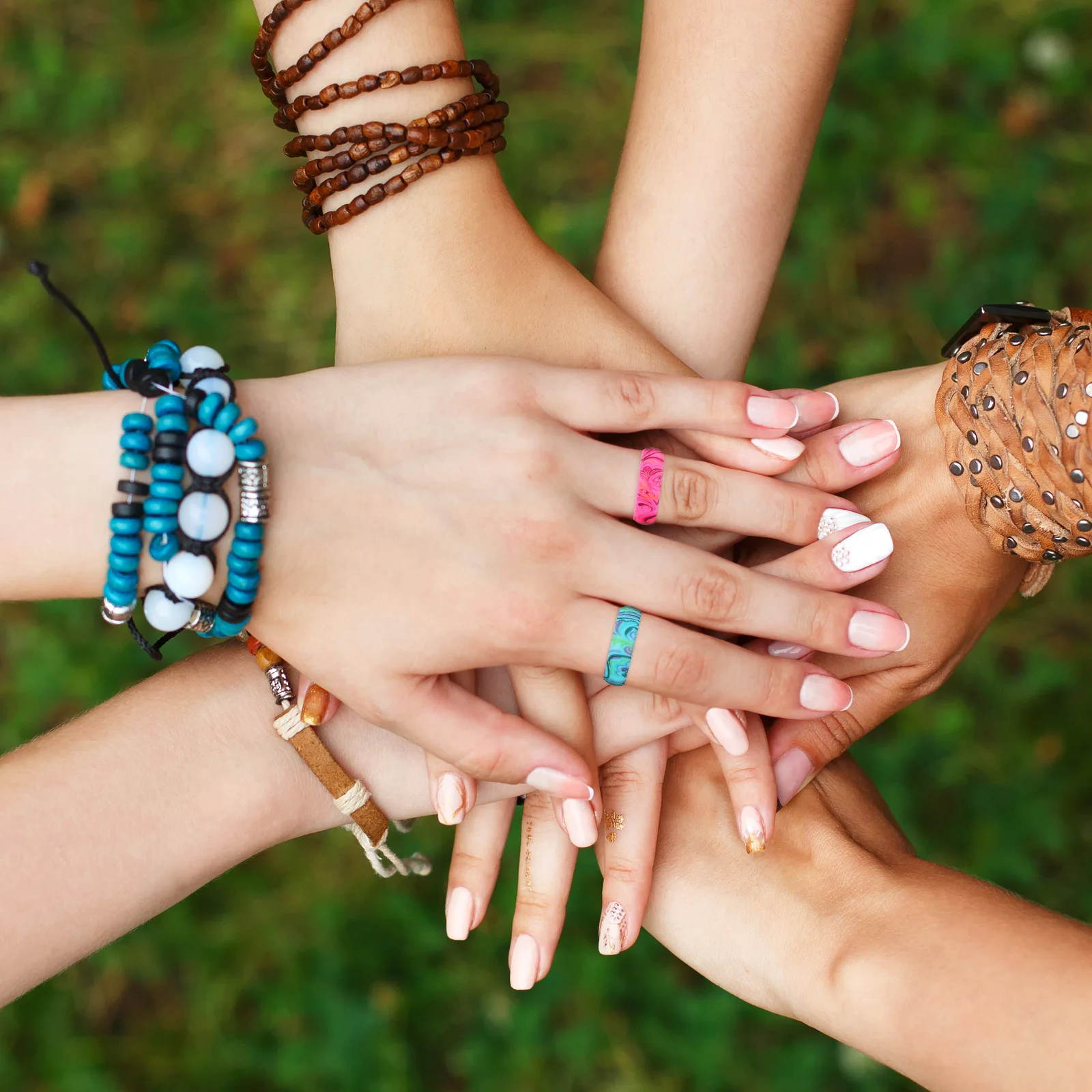 

3Pcs Bohemian Style Silicone Wedding Rings Thin Rubber Bands for Sports Outdoor Activities Gym Cycling Beach Wedding Rings